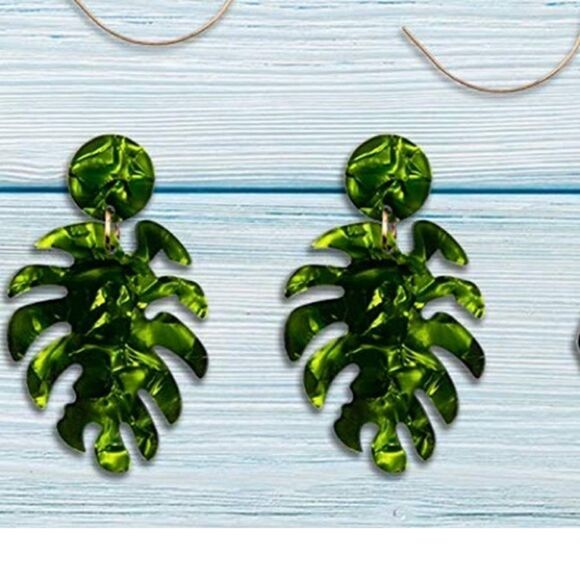 ✨Bohemian Tree Leaves Print Acrylic Drop Earrings✨ - Picture 7 of 7
